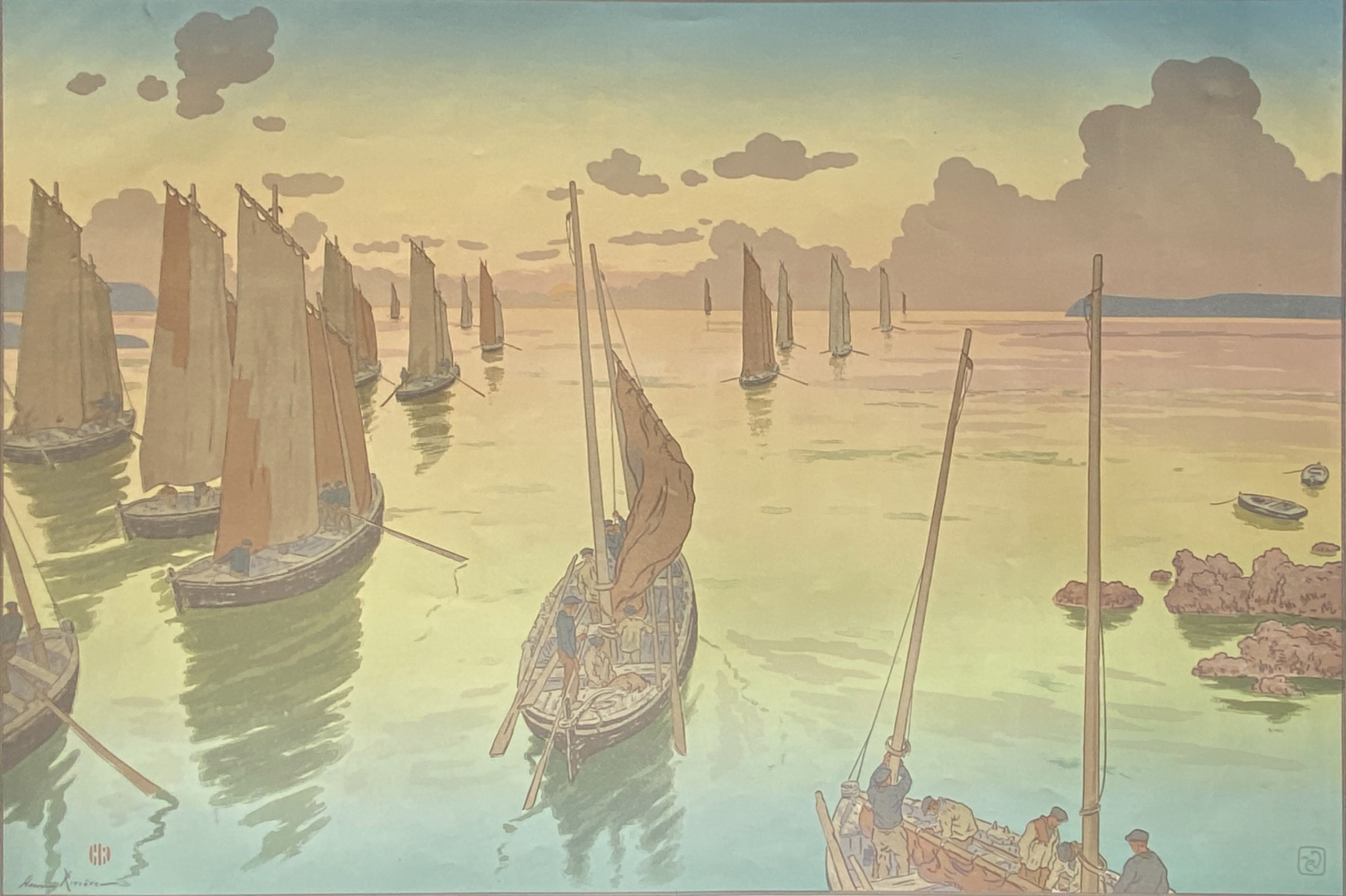 RIVIERE Henri « Le coucher de soleil »